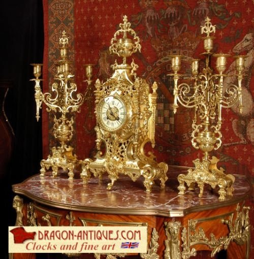 Antique French Gothic Clock Set by Louis Japy.